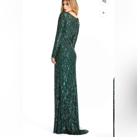 Mac Duggal Sequined Long Sleeves Dress with V Neck #5451 - Picture 2 of 16